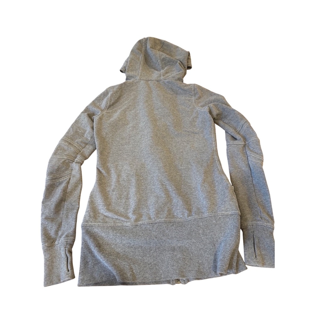 Lululemon Scuba Hoodie Full Zip Heathered Gray Coral Orange Size 8 Thumbholes - Picture 8 of 8